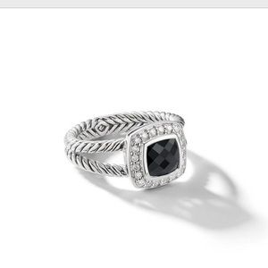 David Yurman Sterling Silver Ring with Black Onyx and Diamond Halo